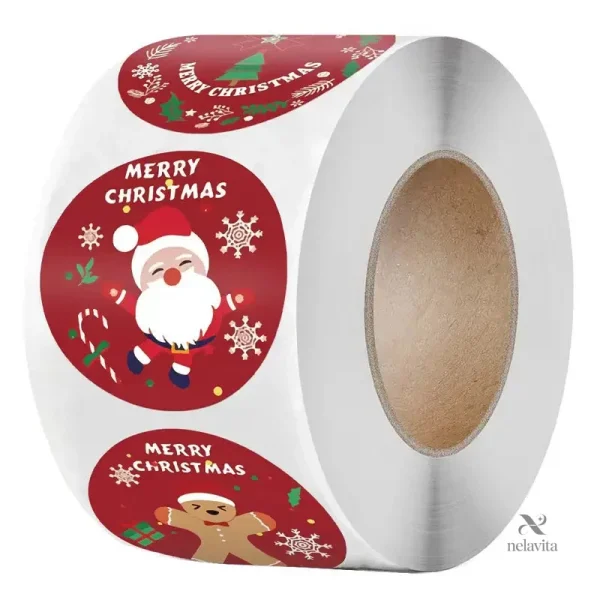 stickers-noel-autocollants-ronds-rouleau-de-500-etiquette-llrh4o-1 Stickers ronds Merry Christmas pour emballages cadeaux