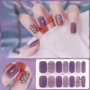 Stickers Ongles Effet Gel Pailleté – Manucure Autocollante Brillante et Facile à Appliquer