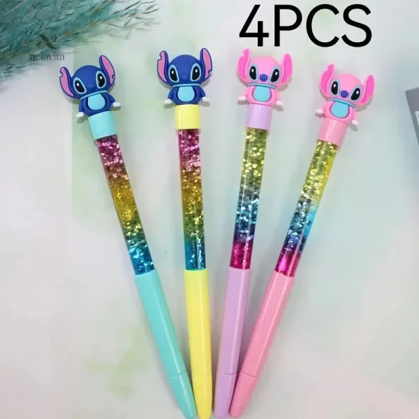 Stylos pailletés Stitch – Lot de 4 stylos gel kawaii