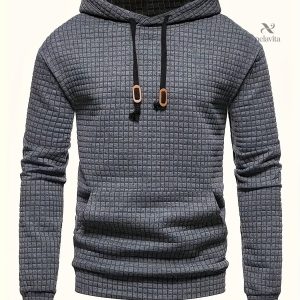 Sweat À Capuche Texturé Solide Pour Hommes, Grande Taille