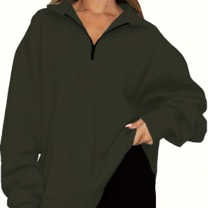 Sweatshirt Femme Grande Taille Casual, Demi-Zip