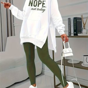 Sweatshirt Plus Size Femme - Imprimé "NOPE not today", Capuche Oversize