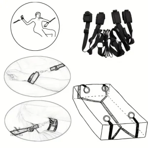 Système de fixation BDSM pour lit avec harnais et menottes