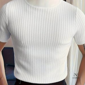 T-shirt à col roulé et manches courtes - Rayures classiques, couleur unie