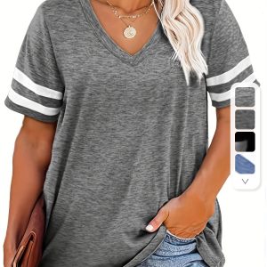 T-shirt Col V Grande Taille pour Femme - Détails Rayés