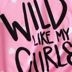 T-shirt Fille Violet à Cœurs – Haut Enfant Message ‘Wild Like My Curls’ Tendance Été