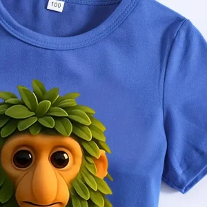T-shirt Garçon Bleu avec Motif Dessin Animé Drôle – Haut Enfant Confortable et Original