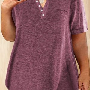 T-shirt Plus Size à Boutons Décontracté, Femme