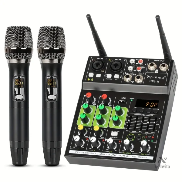 table-de-mixage-dj-avec-micros-sans-fil-kit-audio-profess-obzwme-1 Table de mixage DJ avec micros sans fil et Bluetooth