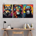 Tableaux animaux modernes avec casques, lot de 3