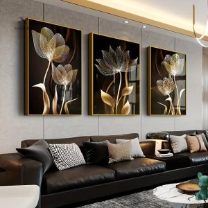 Tableau fleurs noires et or moderne