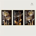 Art mural moderne avec fleurs noires et or