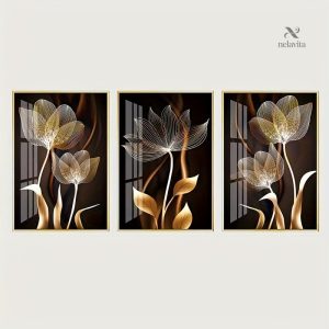Art mural moderne avec fleurs noires et or