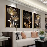 Tableau contemporain de fleurs sombres et dorées