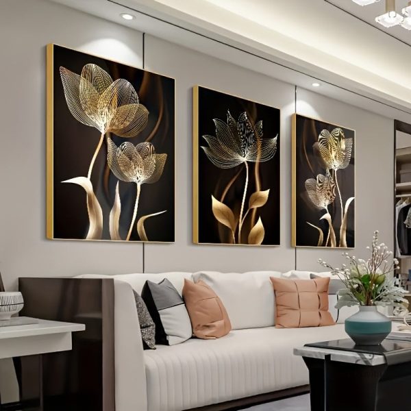 Tableau contemporain de fleurs sombres et dorées