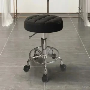 Tabouret de Travail à Roulettes Réglable – Siège Rembourré Pivotant pour Salon, Bureau et Atelier
