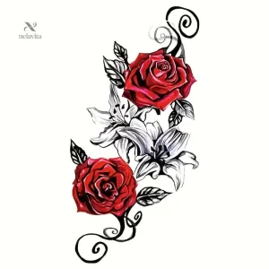 Tatouage éphémère floral réaliste rose et lys pour bras