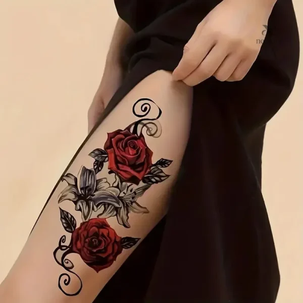 Tatouage temporaire élégant rose et lys à appliquer facilement
