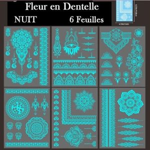 Tatouages éphémères fluorescents mandala et dentelle
