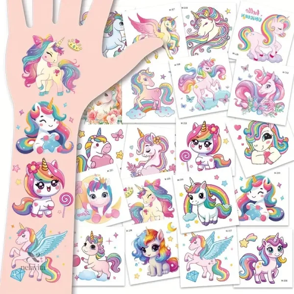 Tatouages éphémères pour enfants, motifs licorne variés