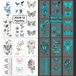 Tatouages éphémères papillons colorés et fluorescents