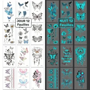 Tatouages éphémères papillons colorés et fluorescents