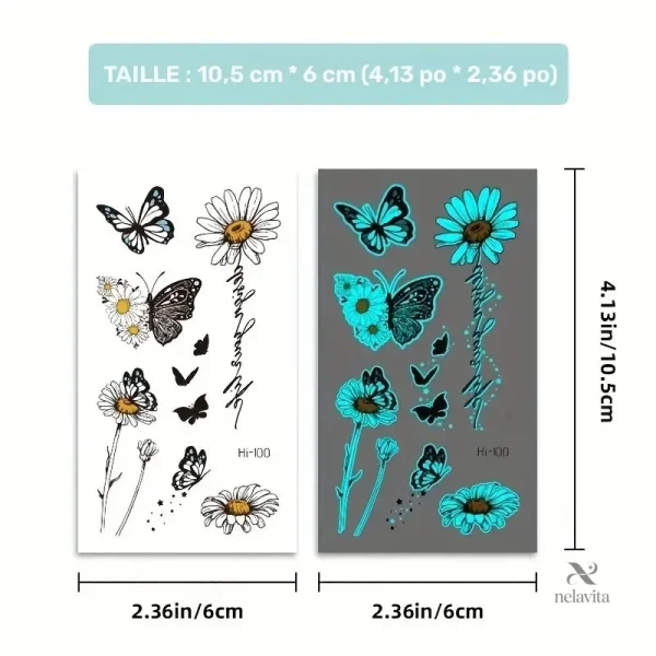 Tatouages temporaires jour et nuit avec motifs de papillons