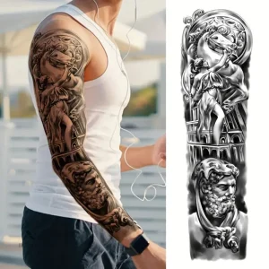 Manches tatouages effet 3D avec motifs de crâne et aigle