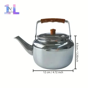 Théière en Inox avec Poignée Bois – Bouilloire Traditionnelle pour Café ou Thé – Compatible Tous Feux