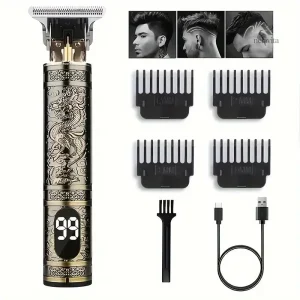 Tondeuse de précision homme rechargeable – Rasoir barbe et cheveux professionnel avec lames en acier et design vintage