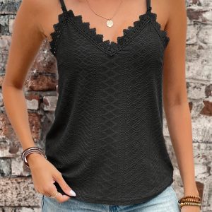Top Cami Dentelle Col V Bretelles Fines pour femme