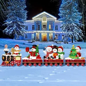 Train de Noël décoratif pour jardin avec lumières festives