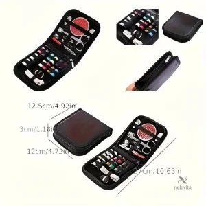 Kit de couture compact incluant fils, aiguilles et mètre ruban