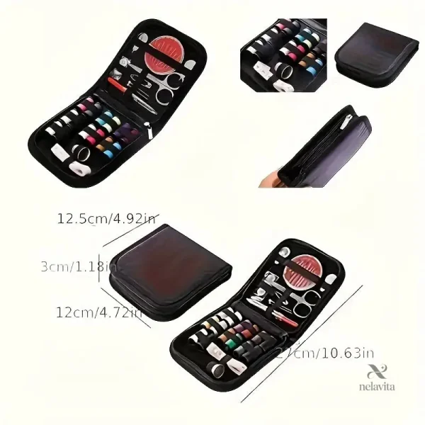 Kit de couture compact incluant fils, aiguilles et mètre ruban