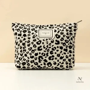 Trousse de maquillage imprimé léopard, pratique et spacieuse