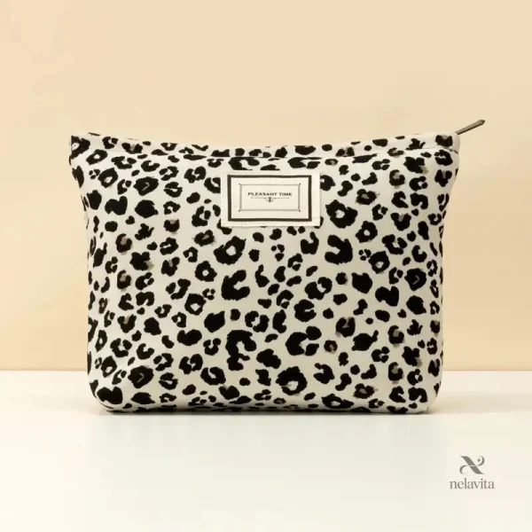 Trousse de maquillage imprimé léopard, pratique et spacieuse