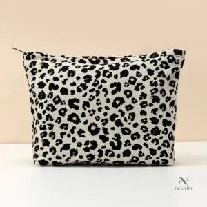 Pochette cosmétique tendance avec motif léopard, idéale pour le rangement
