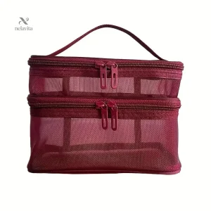 Trousse de Maquillage Transparente à Double Compartiment – Pochette de Rangement Voyage Étanche et Légère