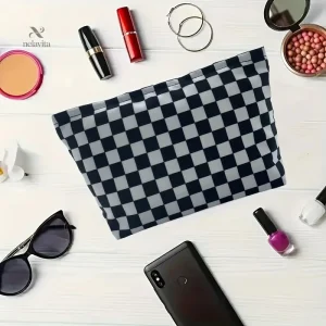 Trousse de toilette imperméable à motifs damier grande capacité