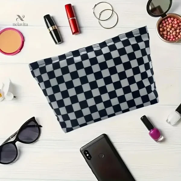 trousse-de-toilette-a-fleurs-pochette-maquillage-chic-et-5vr0sy-1 Trousse de toilette imperméable à motifs damier grande capacité