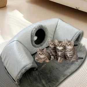 Tunnel Douillet pour Chats avec Coussin Moelleux – Lit Multifonction pour Chatons et Petits Animaux