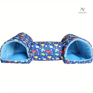 Tunnel Lit Douillet pour Chats et Petits Chiens – Maison 2 en 1 avec Motifs Dinosaures Colorés