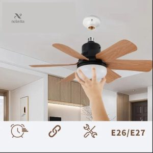 Plafonnier ventilateur avec fixation douille E27 et télécommande