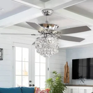 Lustre cristal intégré au ventilateur de plafond moderne