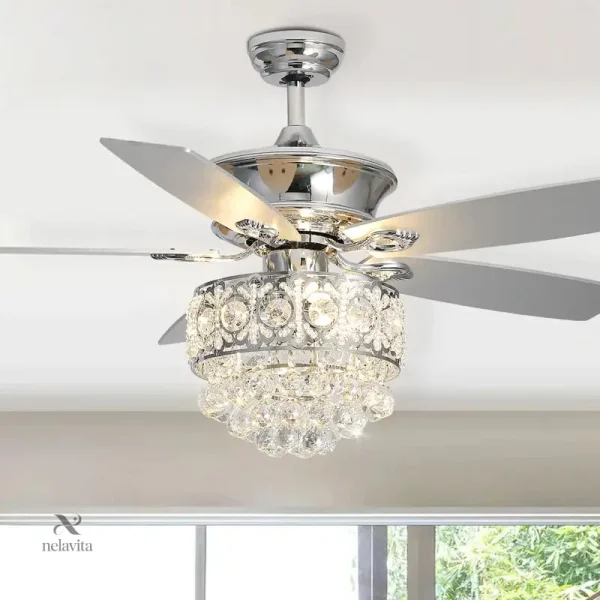 Ventilateur décoratif avec lustre et pales réversibles