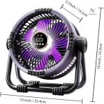 Ventilateur 10 pouces, vitesse réglable et lumière intégrée