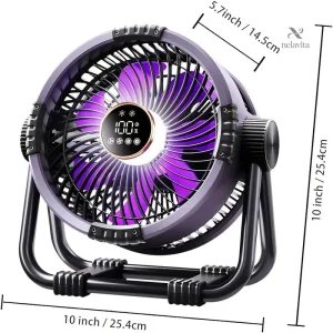 Ventilateur 10 pouces, vitesse réglable et lumière intégrée