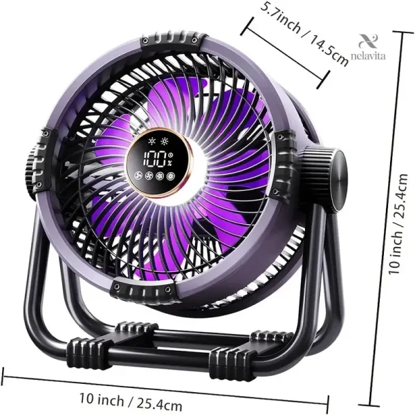 Ventilateur 10 pouces, vitesse réglable et lumière intégrée