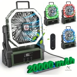 Ventilateur portable rechargeable avec LED pour extérieur