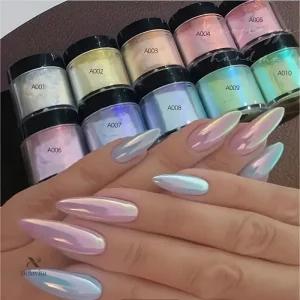 Vernis en Poudre Effet Miroir Nacré – 10 Teintes Pastel